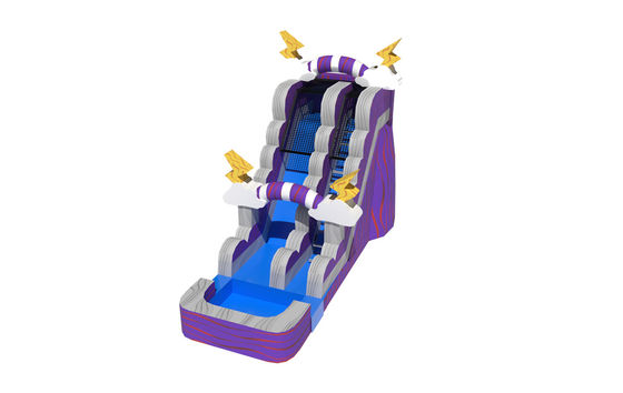 Opblaasbare Purple Thunder waterglijbaan met zwembad buiten speeltuin