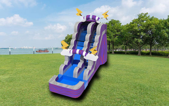 Opblaasbare Purple Thunder waterglijbaan met zwembad buiten speeltuin