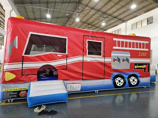 Rood en blauw opblaasbare auto springhuis brandweerwagen springkasteel