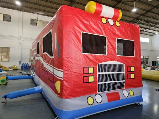 Rood en blauw opblaasbare auto springhuis brandweerwagen springkasteel