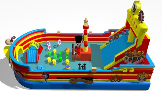 Piratenschip Grote opblaasbare glijboog Bouncer Blauw Rood Gele kleur
