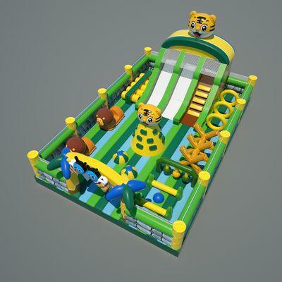 Tiger Castle opblaasbare bounce house speeltuin (groen en geel)