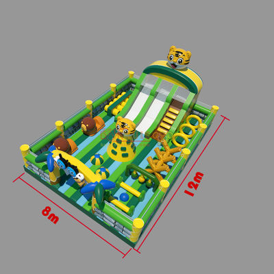 Tiger Castle opblaasbare bounce house speeltuin (groen en geel)
