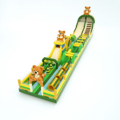 Commerciële beer opblaasbare obstakels Green Yellow 30*5*8m