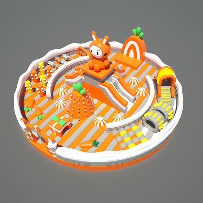 Ronde cirkel konijn opblaasbaar kasteel (oranje, wit en geel)
