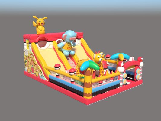 Pikachu Park Commerciële opblaasbare springkasten met grote glijbanen