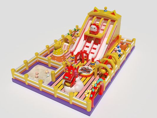China Dragon Lion opblaasbaar springkasteel met glijbanen en zandbad