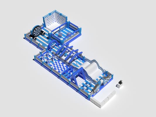PVC commerciële opblaasbare obstakels cursus blauw en wit op maat