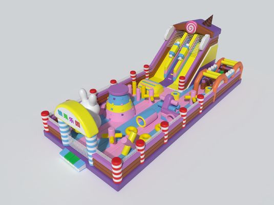 Candy thema opblaasbaar kasteel met grote glijbanen obstakels kasteel
