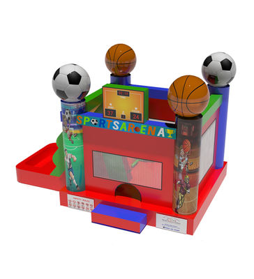 Sport thema voetbal en basketbal opblaasbaar springkasteel
