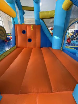 Polyester Oxford opblaasbare blauwe en oranje waterglijbaan voor kinderen pretpark
