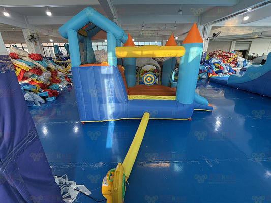 Polyester Oxford opblaasbare blauwe en oranje waterglijbaan voor kinderen pretpark