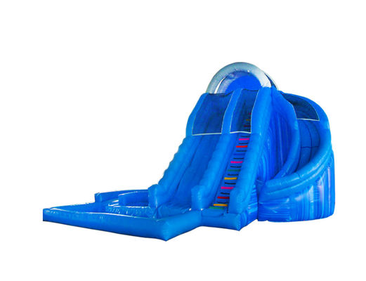 Blauw opblaasbaar met glij en zwembad zomer gevoel