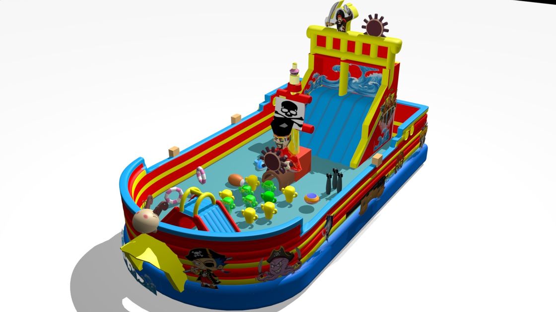 Piratenschip Grote opblaasbare glijboog Bouncer Blauw Rood Gele kleur