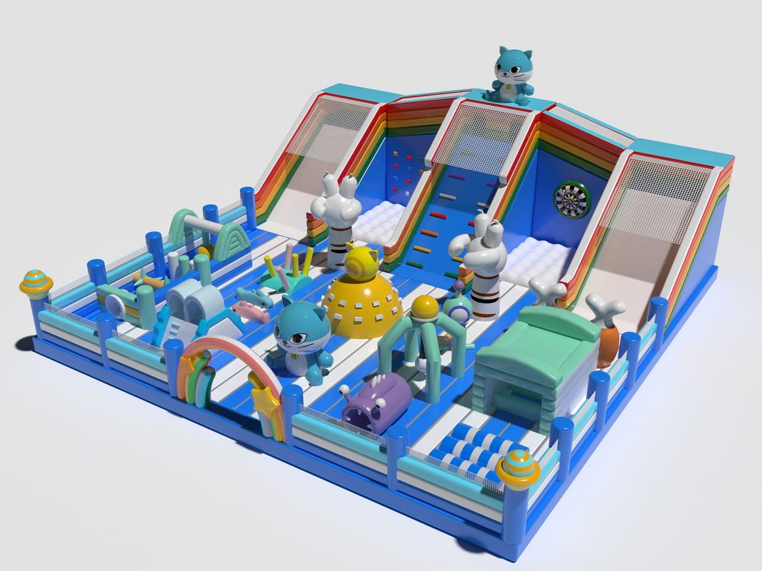 Kattenpark Kinderen Opblaasbaar Bouncy Castle Blauw Wit Kleur Op maat