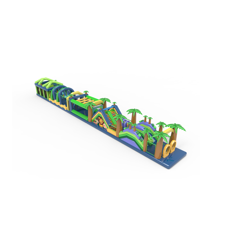 Meerdere kleuren Tropische opblaasbare hindernisbaan Avontuur Jungle Path