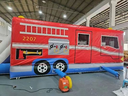 Rood en blauw opblaasbare auto springhuis brandweerwagen springkasteel