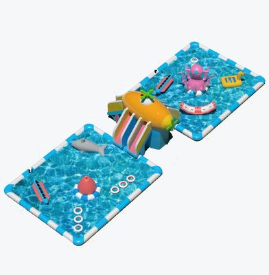 Buitenshuis gigantische glijbanen opblaasbaar waterpark op maat met twee grote zwembaden