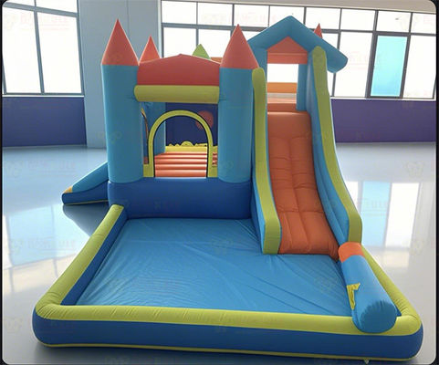 Polyester Oxford opblaasbare blauwe en oranje waterglijbaan voor kinderen pretpark